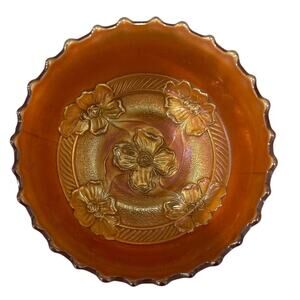 Antique Dugan Apple Blossom Marigold Carnival Glass Bowl Circa 1910–1920